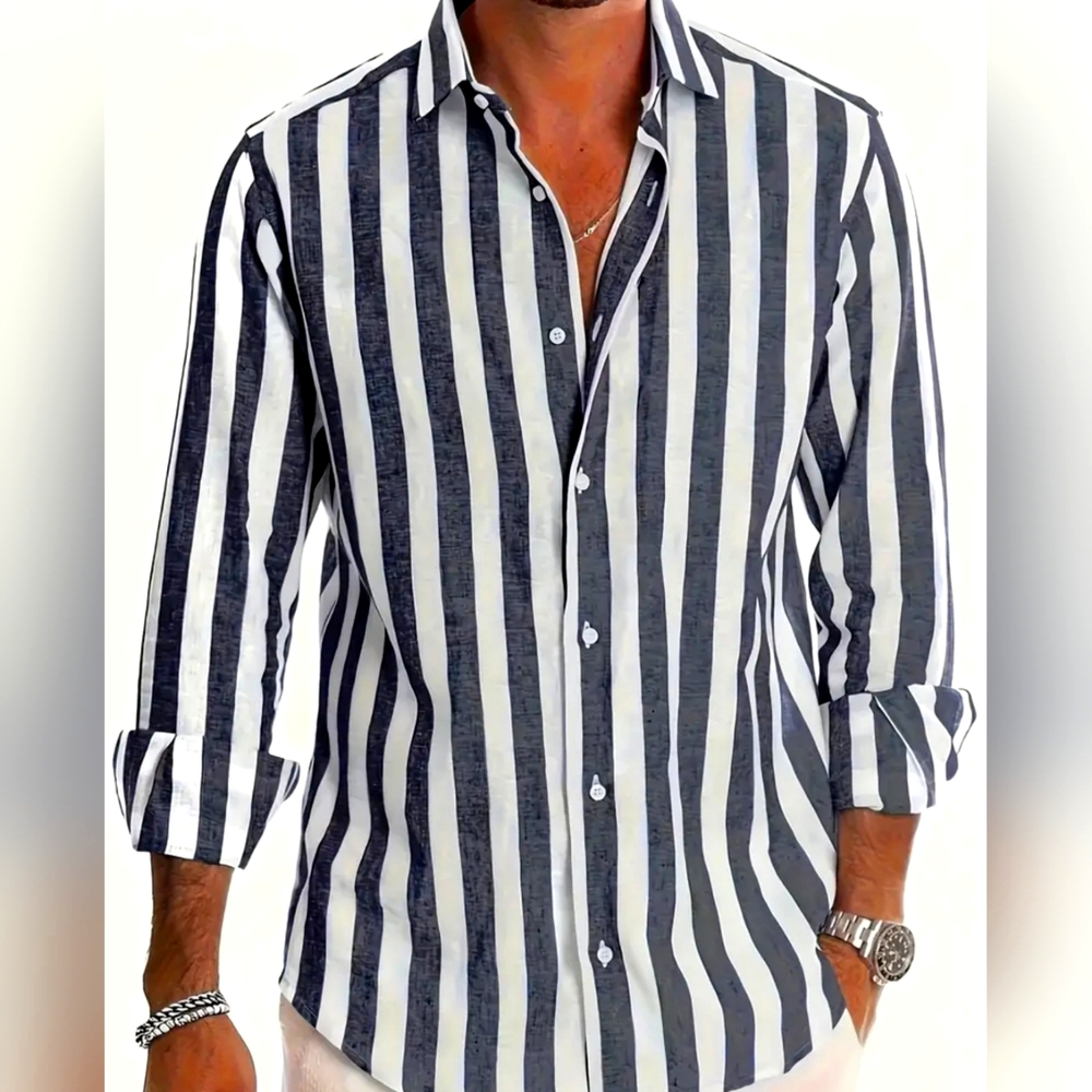 New without Tags. XXL Beautiful Gray striped shirt cotton/Linen